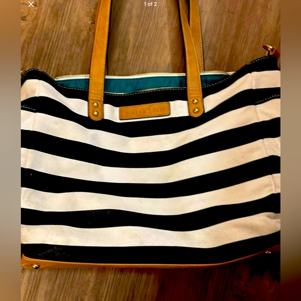 Stylish White Elm Gemini Black and White Striped Tote Bag